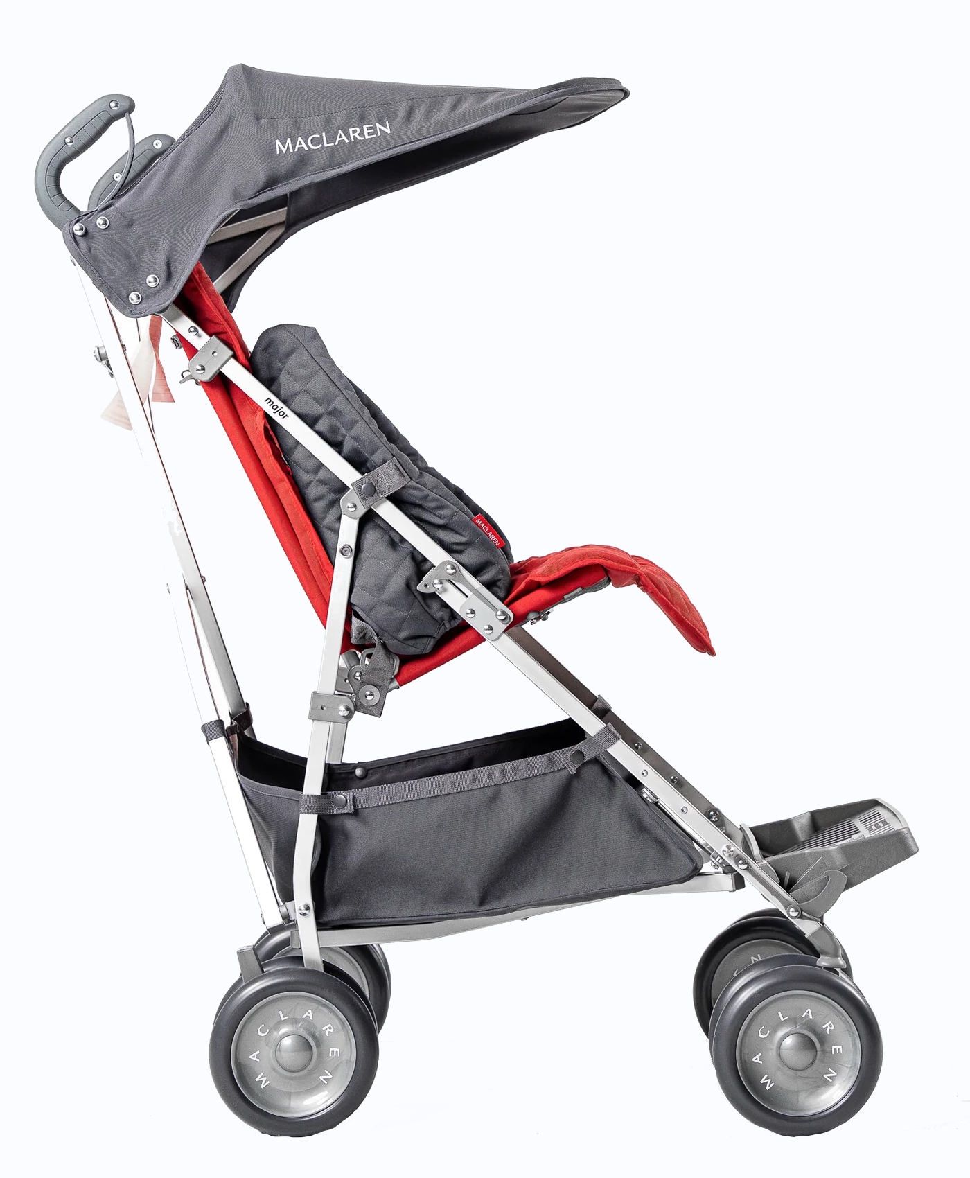 Maclaren Major Elite Charcoal/Red + Sun Hood, Rain Cover, Basket, Seat Liner, Lateral Supports & Chest Pad